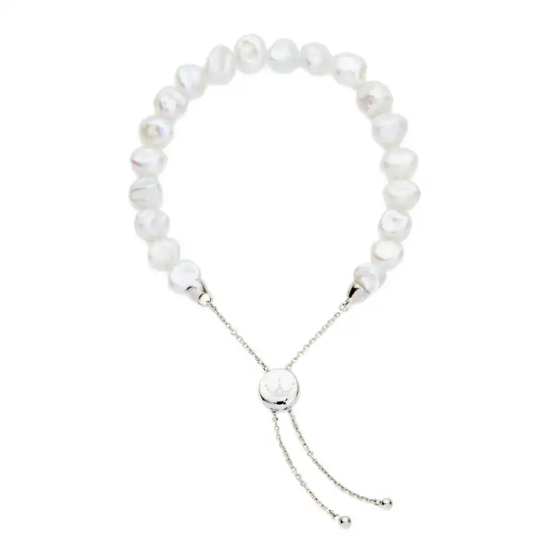 7mm white freshwater keshi pearl bracelet with sterling silver slider clasp