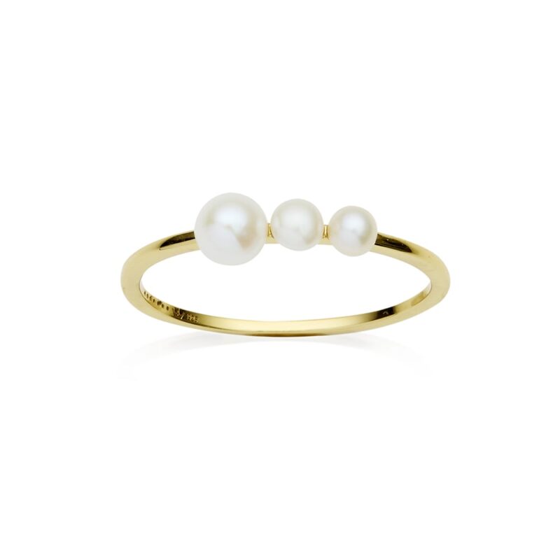 3-5mm Freshwater button pearl ring set on yellow gold-plated Sterling Silver.