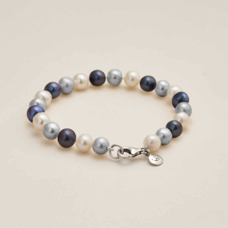7mm white peacock grey near round freshwater pearl bracelet with sterling silver clasp