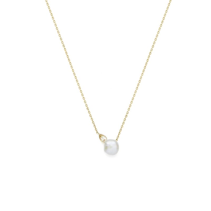 8mm white Keshi freshwater pearl white topaz 9ct yellow gold necklace
