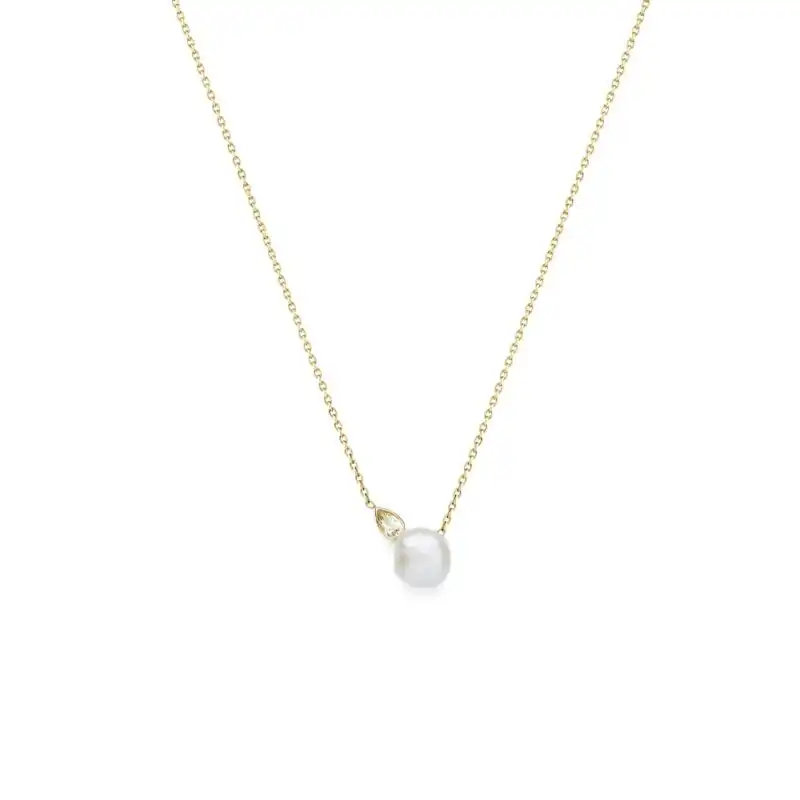 8mm white Keshi freshwater pearl white topaz 9ct yellow gold necklace