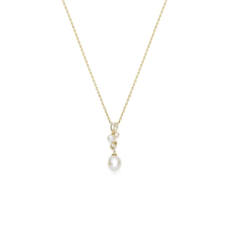 7mm white oval freshwater pearl 4mm white button freshwater pearl white topaz 9ct yellow gold pendant