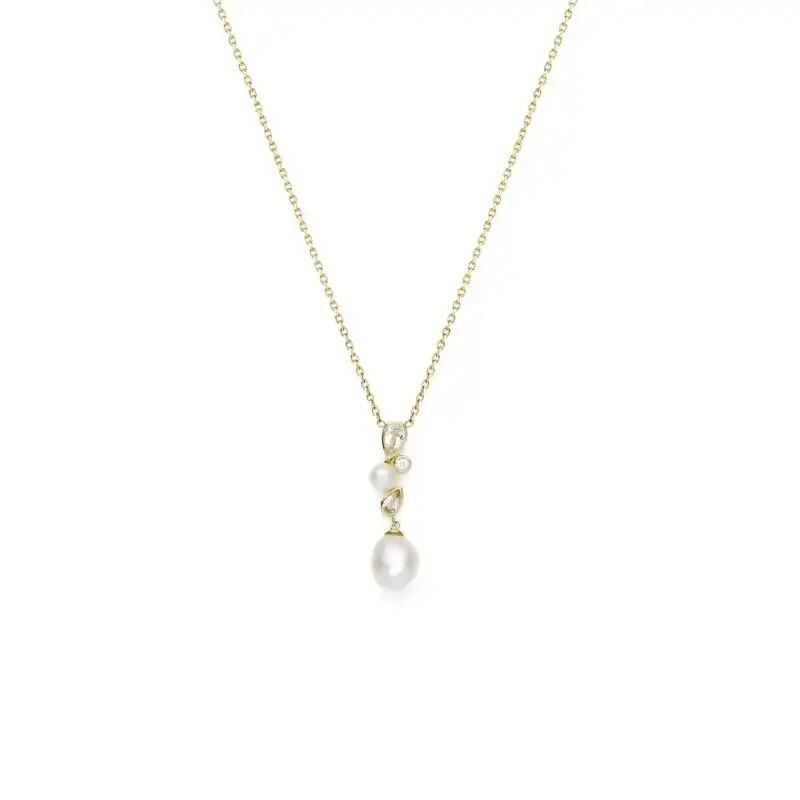 7mm white oval freshwater pearl 4mm white button freshwater pearl white topaz 9ct yellow gold pendant