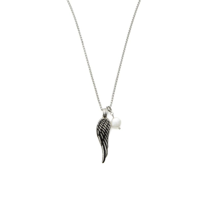 9mm white baroque freshwater pearl wing design stainless steel pendant