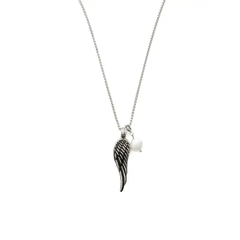 9mm white baroque freshwater pearl wing design stainless steel pendant