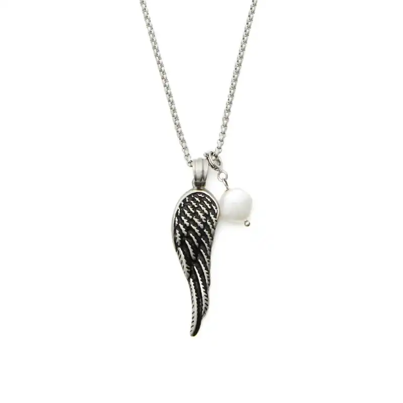 9mm white baroque freshwater pearl wing design stainless steel pendant