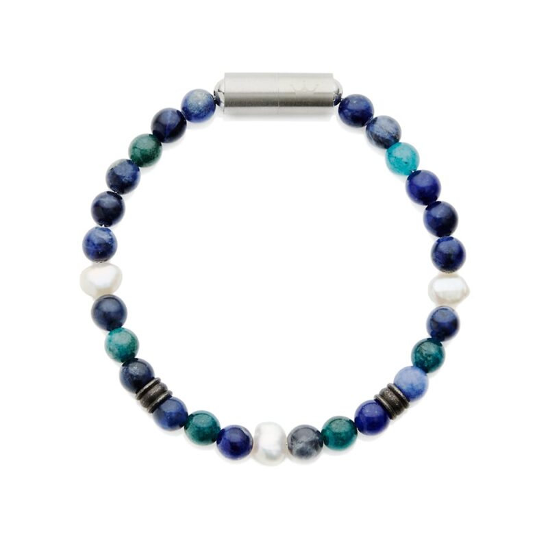 6mm white baroque freshwater pearl sodalite blue apatite bracelet with stainless steel magnetic clasp