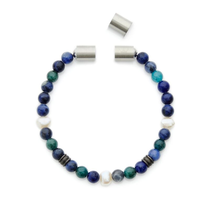 6mm white baroque freshwater pearl sodalite blue apatite bracelet with stainless steel magnetic clasp