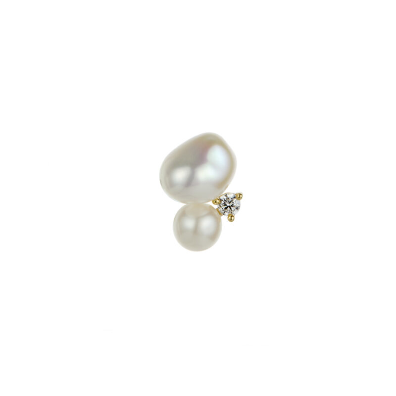 4-5mm Freshwater button and Keshi pearl stud earring set with white topaz on yellow gold-plated Sterling Silver