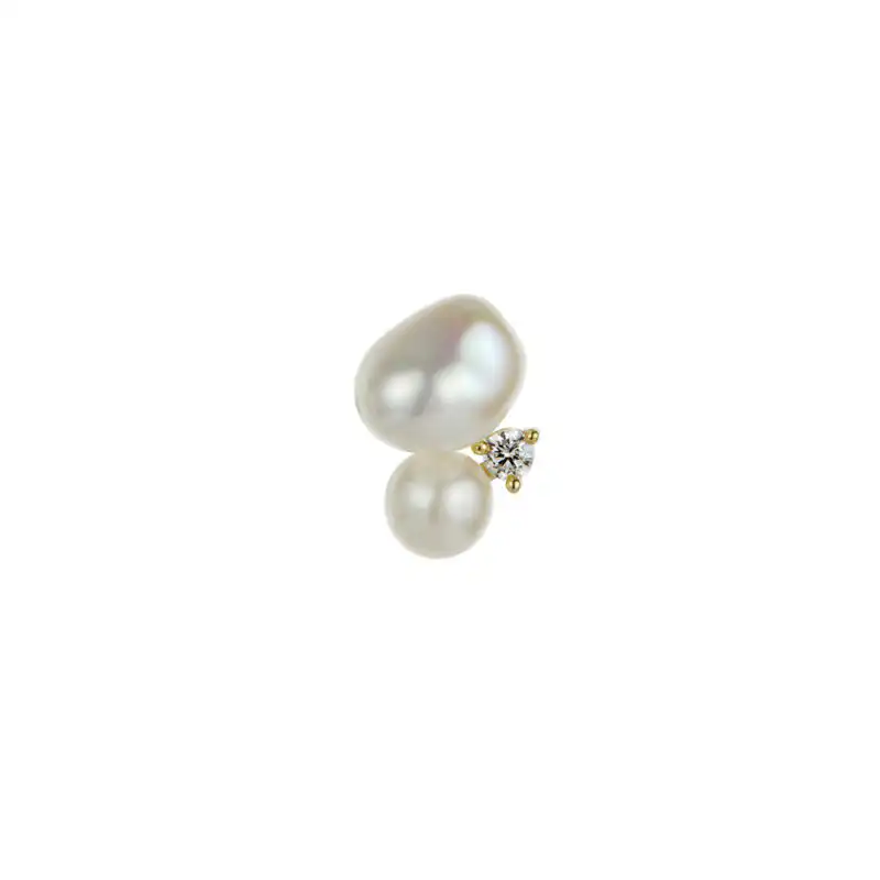 4-5mm Freshwater button and Keshi pearl stud earring set with white topaz on yellow gold-plated Sterling Silver