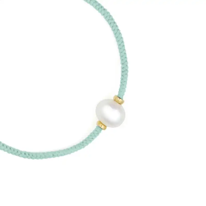 8mm freshwater pearl adjustable tassel bracelet on recycled plastic coloured thread