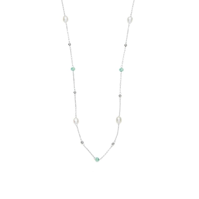 3mm white oval freshwater pearl glass bead stainless steel necklace