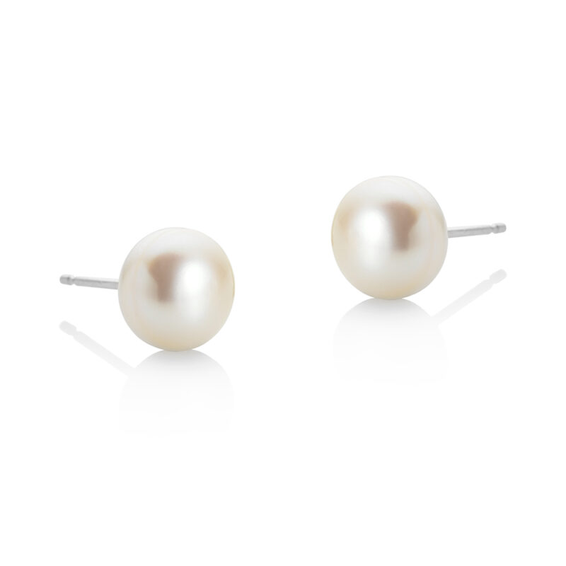 9mm White Button Pearl Stud Earrings