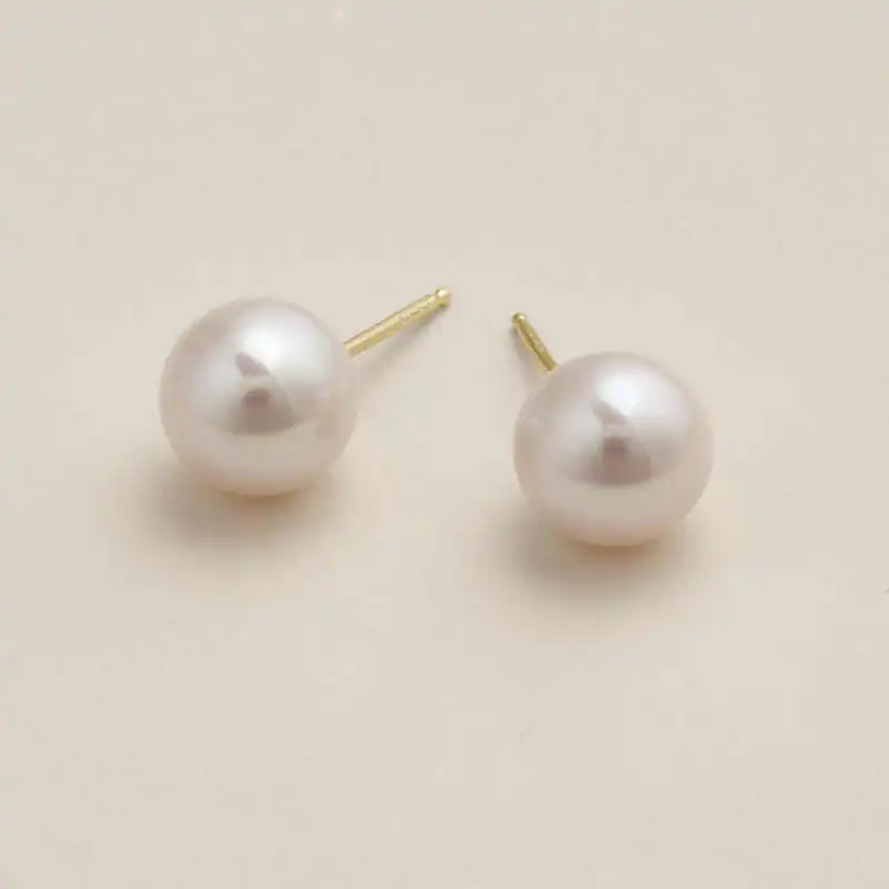 9mm Round Pearl Stud EarringsYellow Gold
