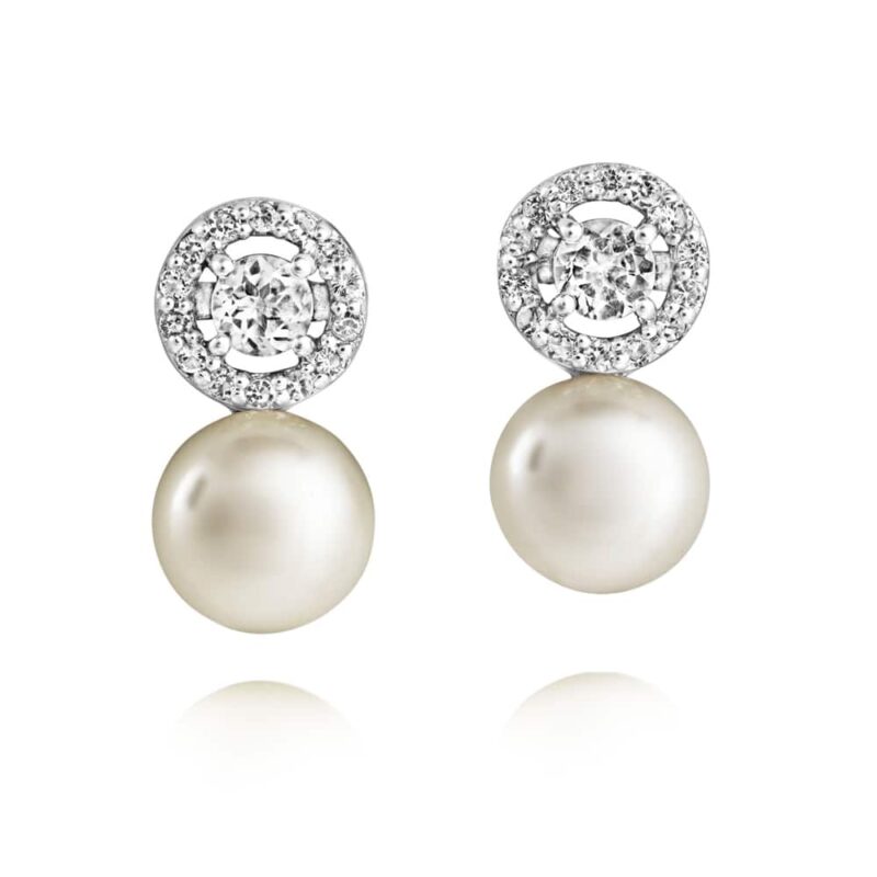 white button freshwater pearl white topaz earrings