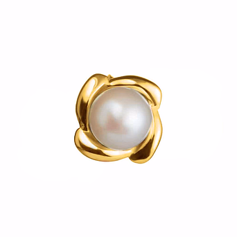 3mm white button freshwater pearl yellow gold stud earring