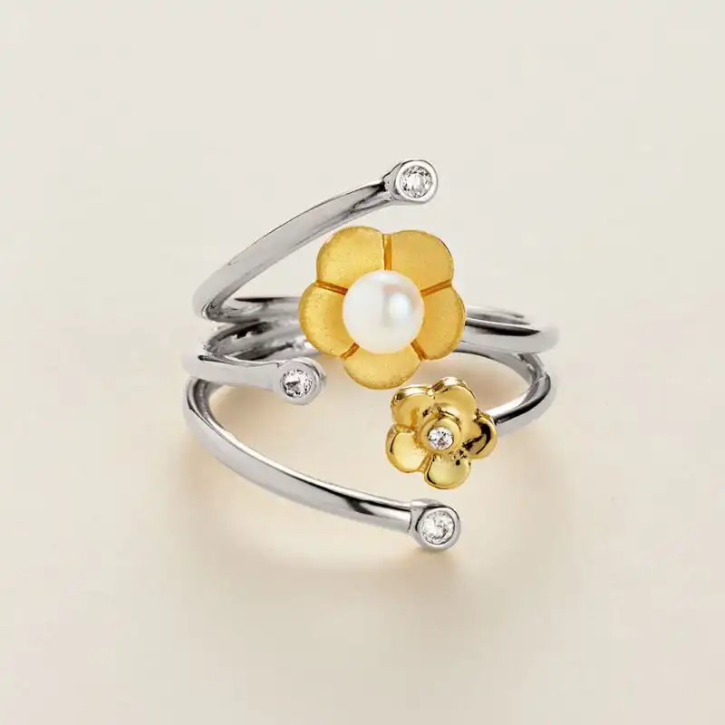 Blossom Multi Buttercup Adjustable Pearl Ring