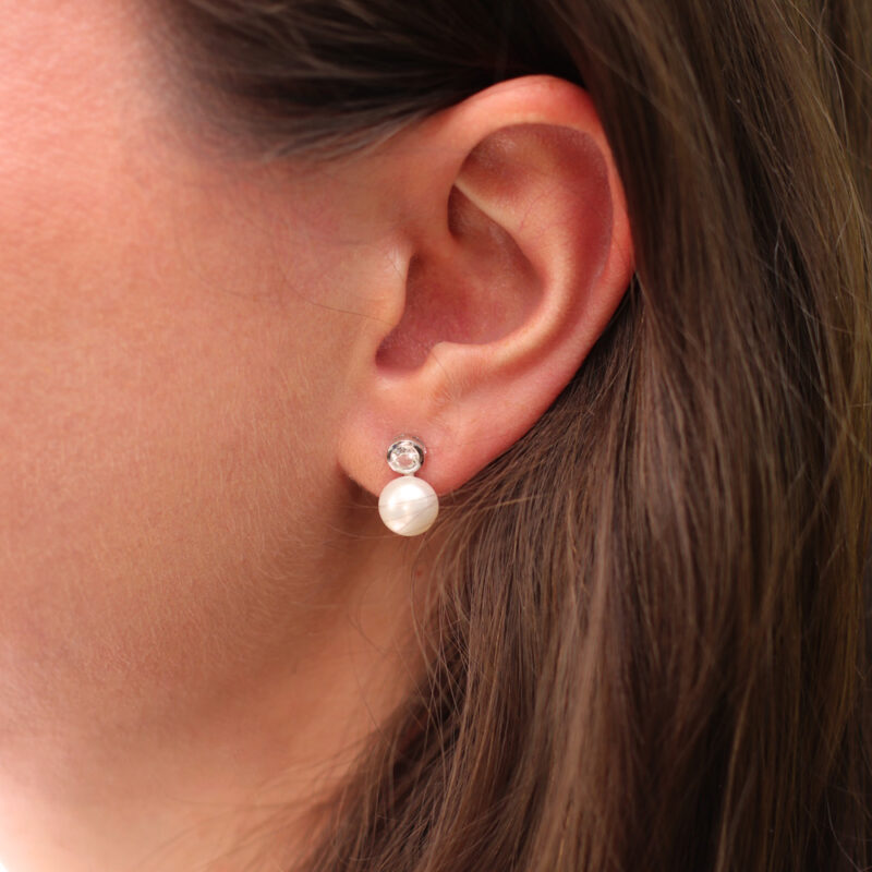 Jersey Pearl Freshwater Chic Stud Earrings with White Topaz