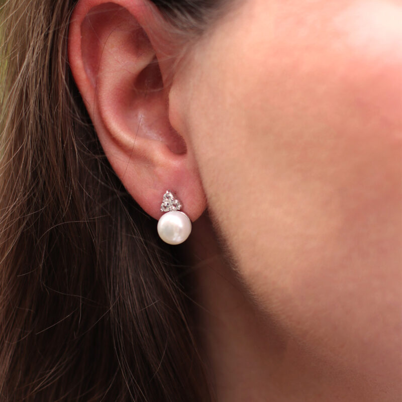 Jersey Pearl Soiree Freshwater Pearl Earrings with White Topaz