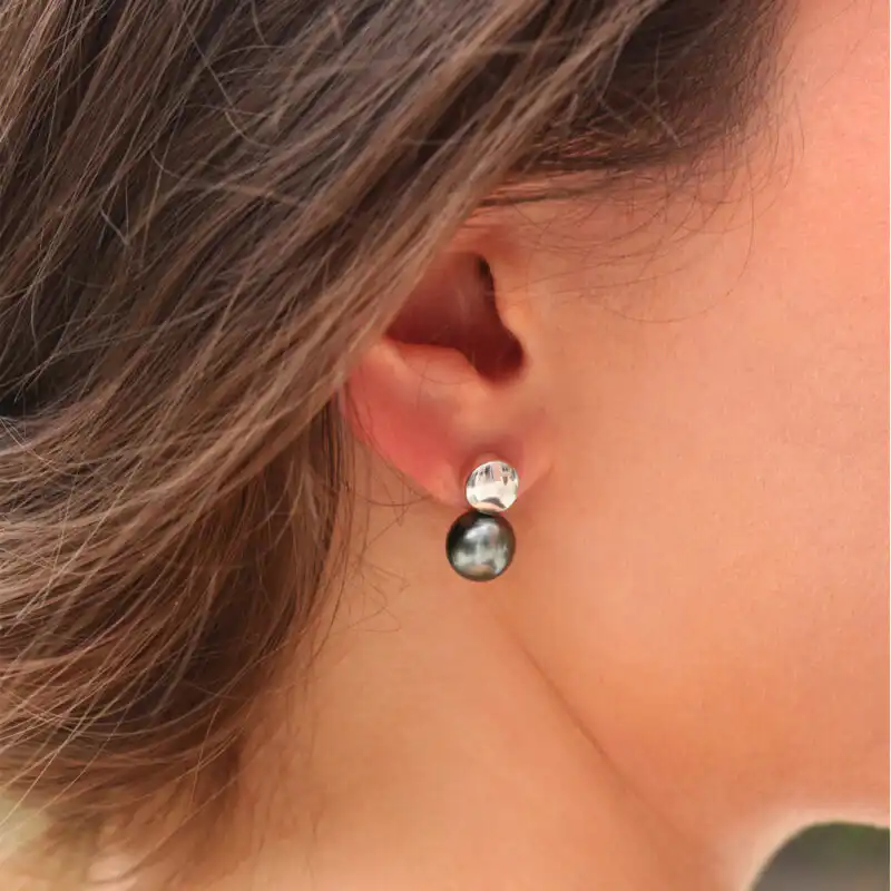 Tahitian Pearl Button Stud Earrings