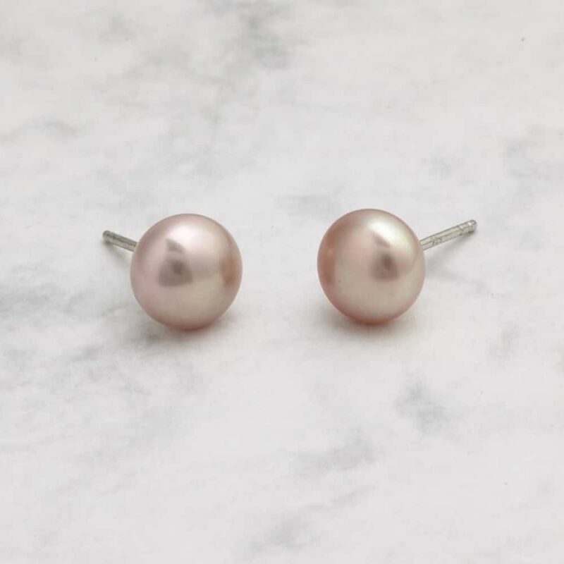 9mm Signature Pink Button Pearl Stud Earrings