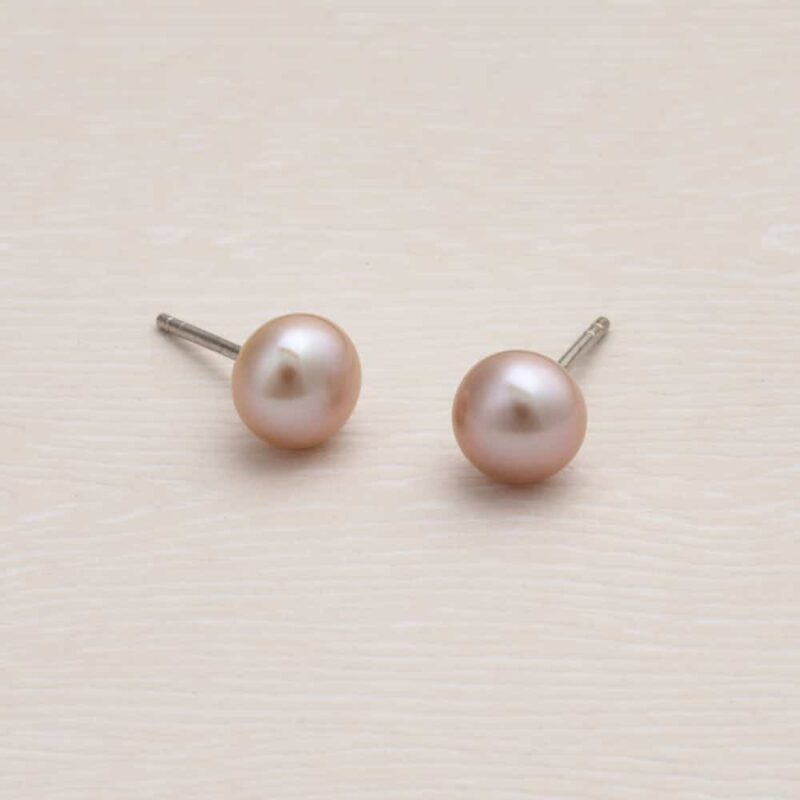 7mm Signature Pink Button Pearl Stud Earrings