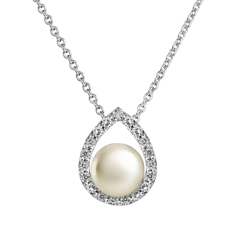 white button freshwater white topaz tear drop sterling silver pendant