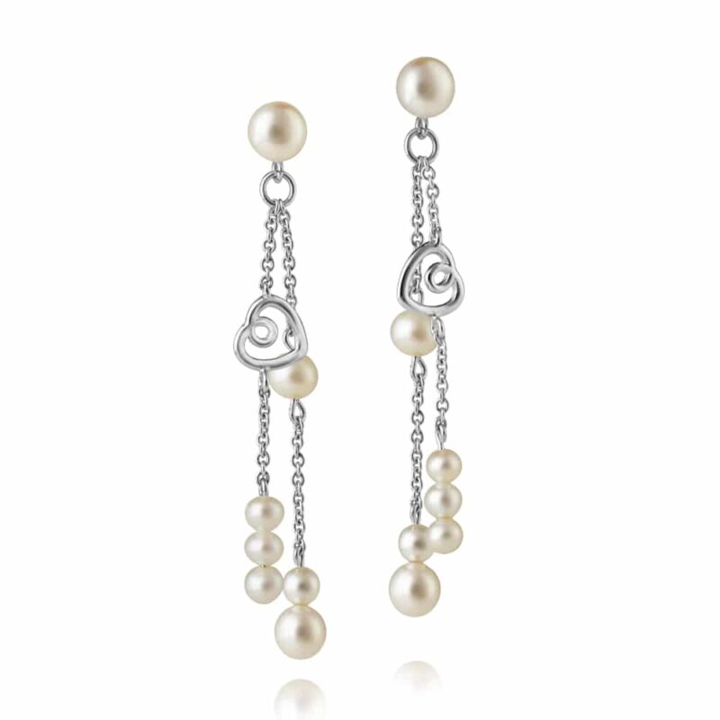3-5mm near round white freshwater pearl heart sterling silver drop earrings