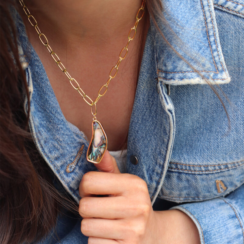 Paua Organic Chain Pendant Necklace