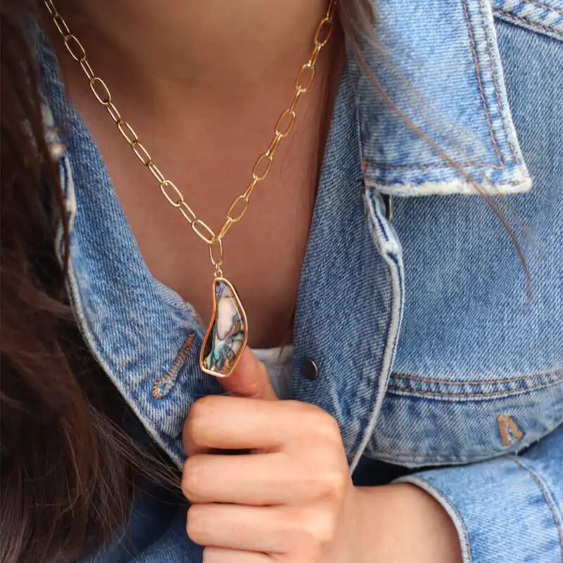 Paua Organic Chain Pendant Necklace