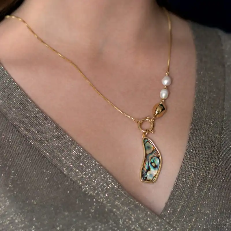 Paua Necklace brass