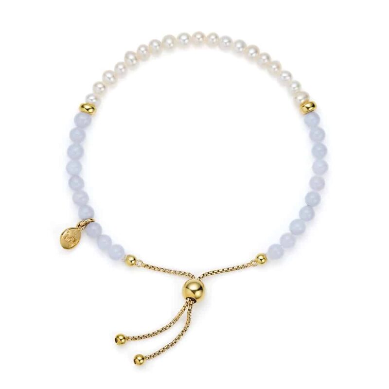 Sky Bar Blue Lace Agate Pearl Bracelet