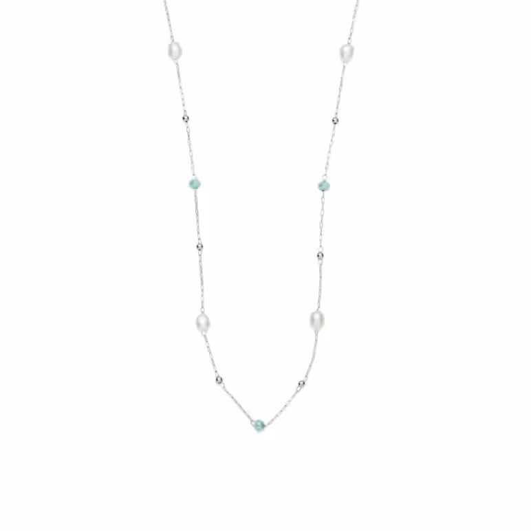 3mm white oval freshwater pearl glass bead stainless steel necklace