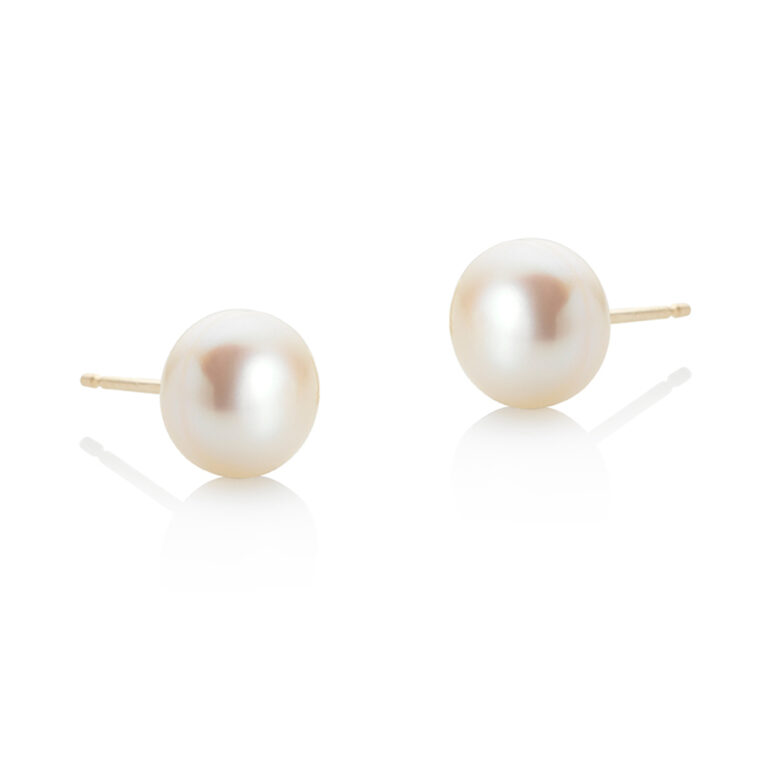 9mm White Button Pearl Stud Earrings on 9ct Gold