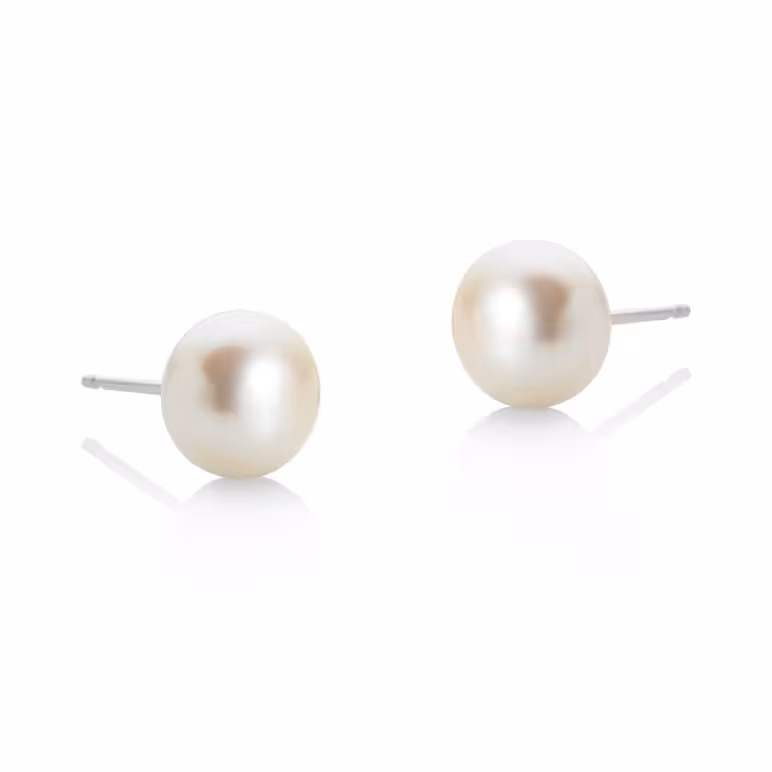 9mm White Button Pearl Stud Earrings
