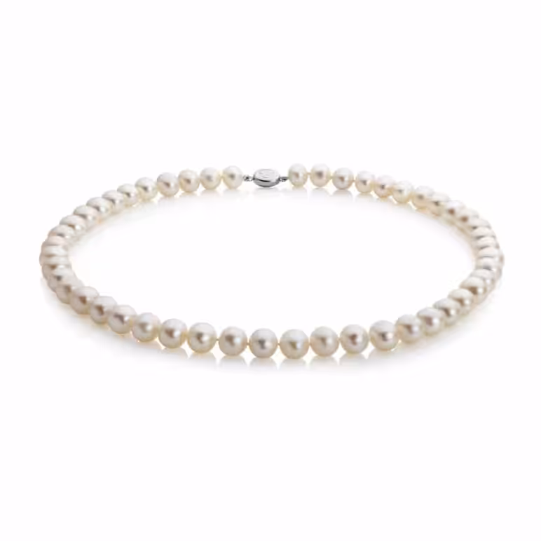 9mm Crown White Pearl Necklace 18"