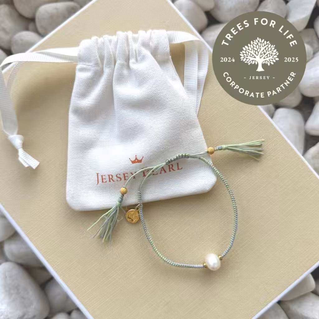 Photo of jersey pearl charity tassel bracelet and box
