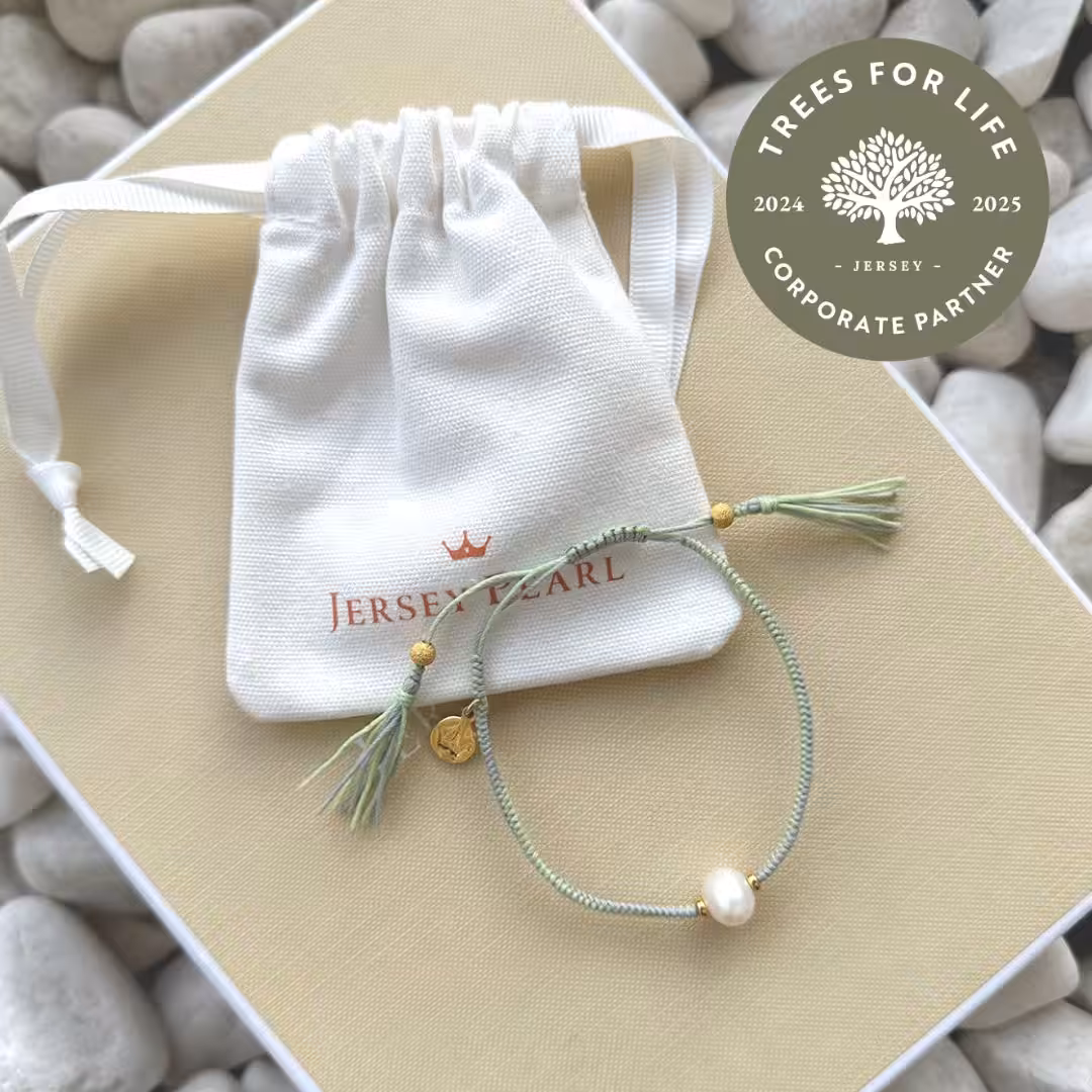 Photo of jersey pearl charity tassel bracelet and box