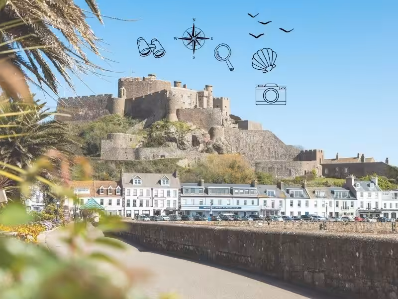 Gorey harbour, shops and castle