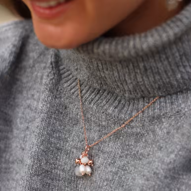 white freshwater pearl montana agate rose gold cluster pendant