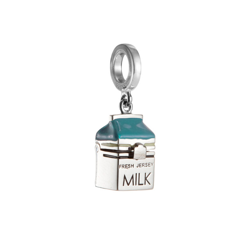 Mother-of-pearl light blue milk carton sterling silver charm