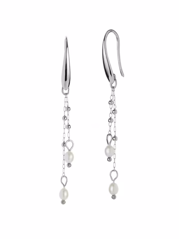 3mm white oval freshwater pearl stainless steel drop earrings
