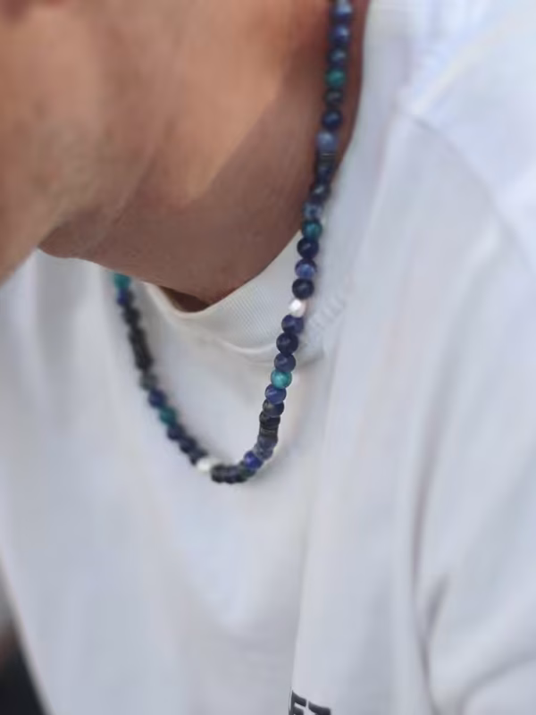 6mm white baroque freshwater pearl sodalite blue apatite necklace with stainless steel clasp