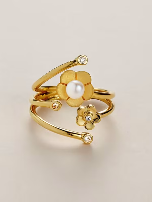 Blossom Multi Buttercup Adjustable Pearl Ring