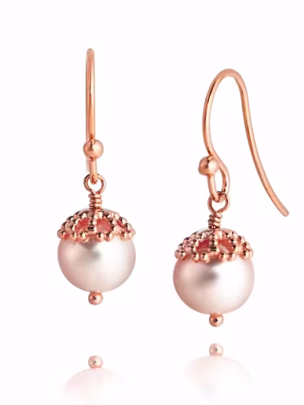 Emma-Kate Rose Gold Plated Pearl Drop Hook Earrings on Sterling Silver