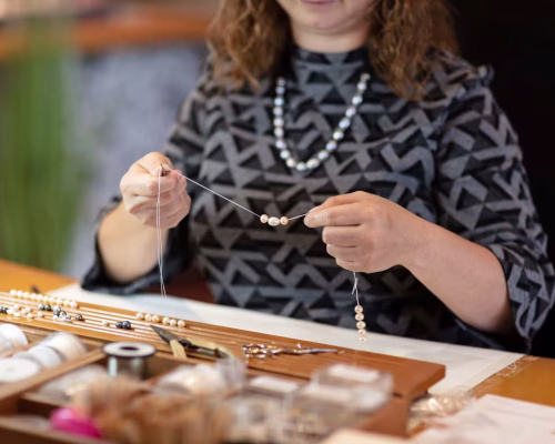 A pearl stringing workshop at Jersey Pearl.