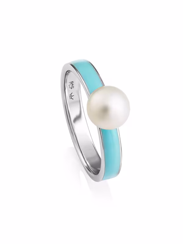 Viva Enamel Pearl Ring Light Blue