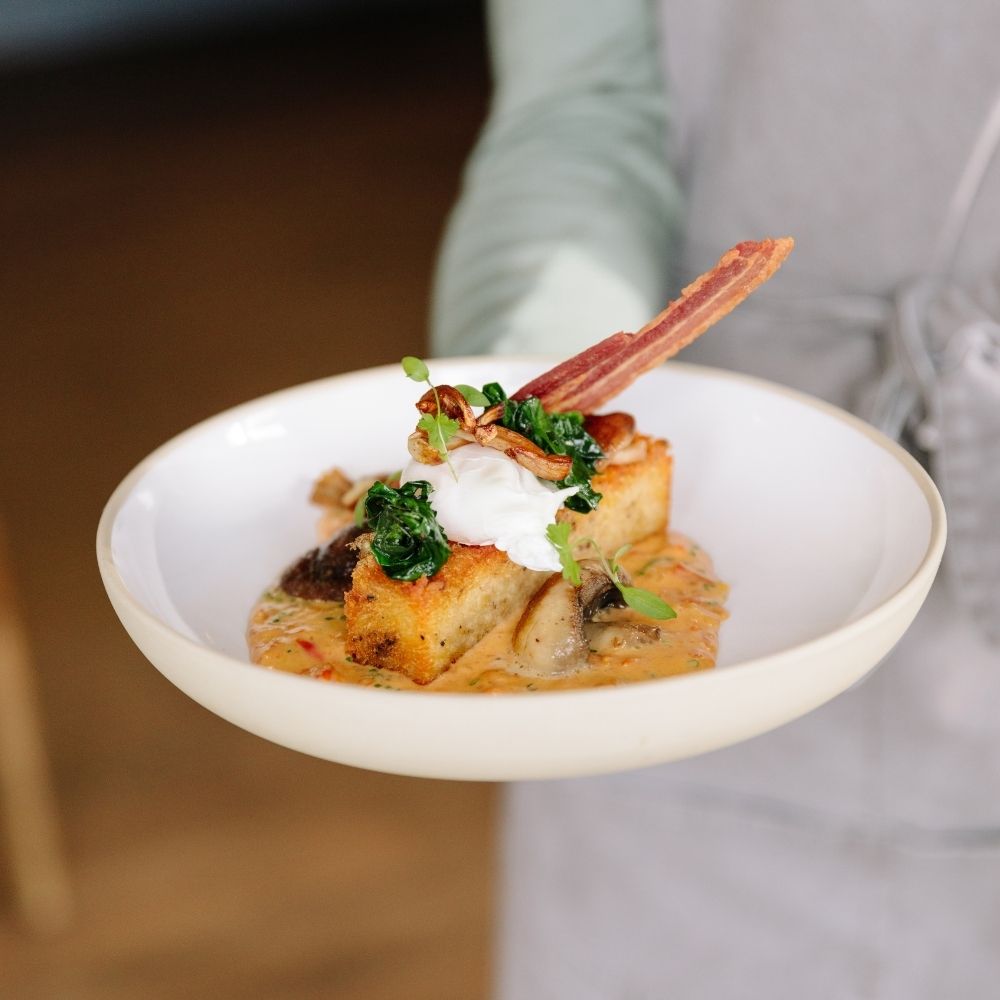 gourmet hash brown being served