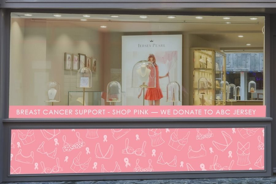 jersey pearl king street store, breast cancer awareness month window display